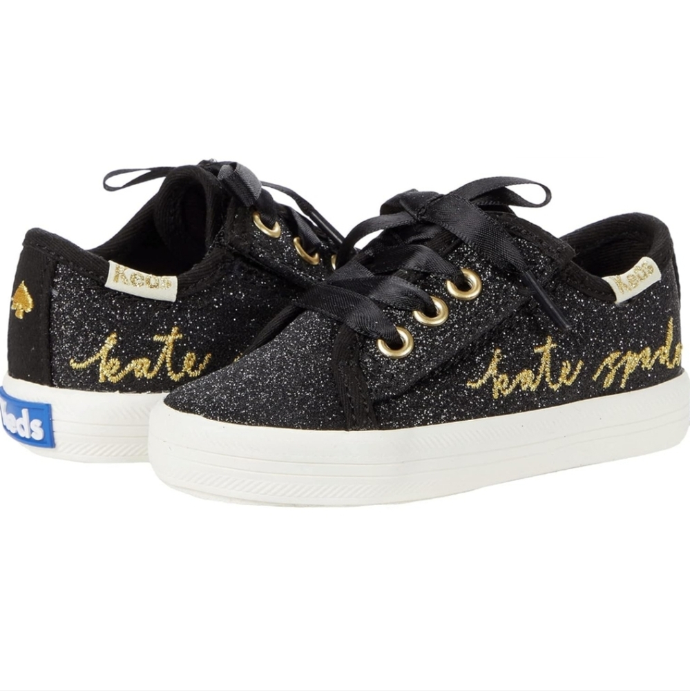 Keds X Kate Spade New York Black Glitter Sneakers Girls Size 8 1/2 Hook & Loop